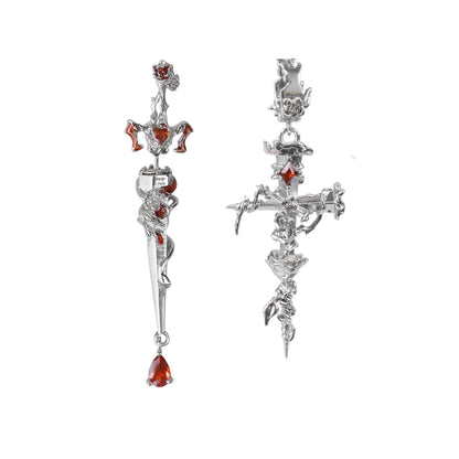 Barbed Rose Cross Drop Earrings