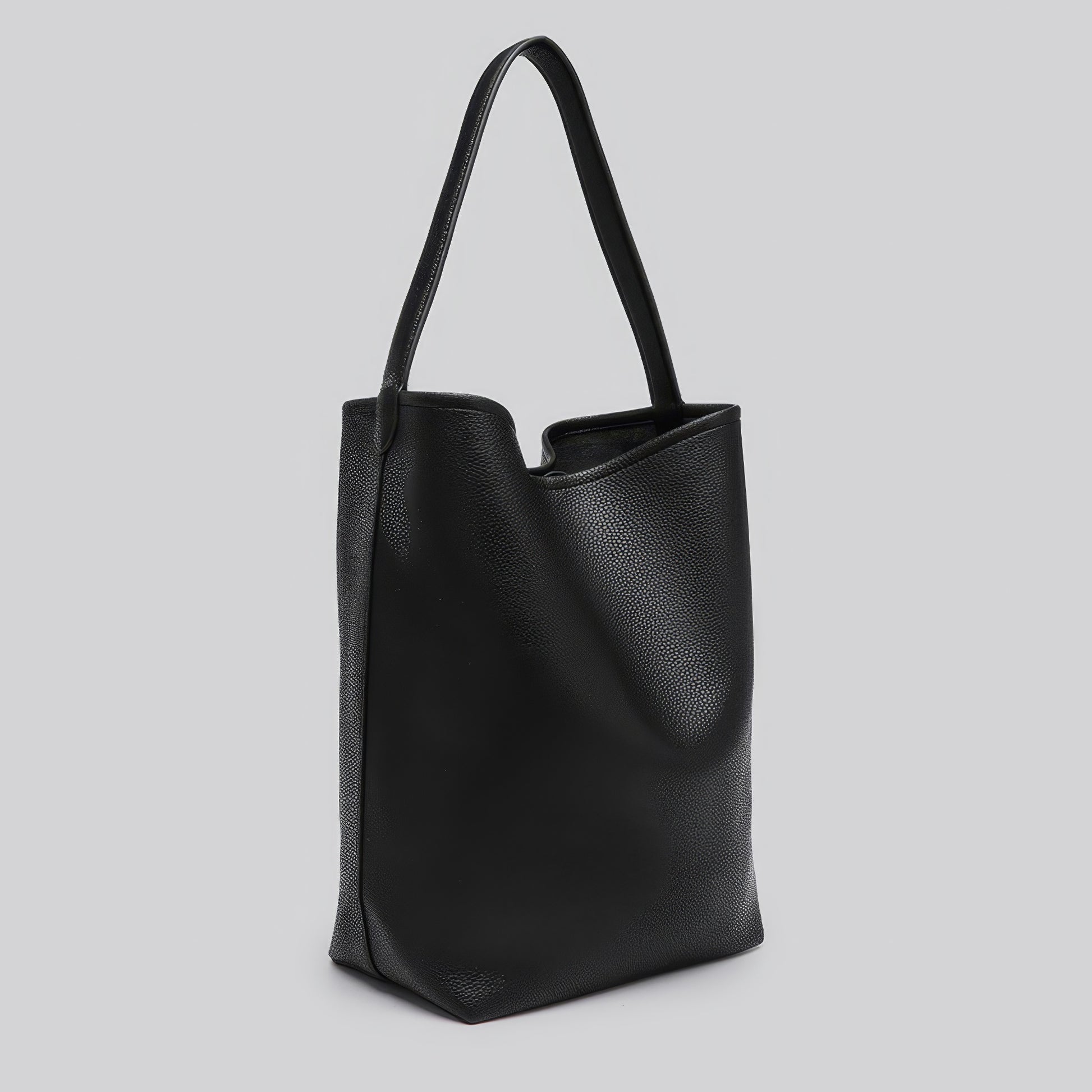 Structured Pebble Leather Black Tote Bag