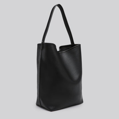 Structured Pebble Leather Black Tote Bag