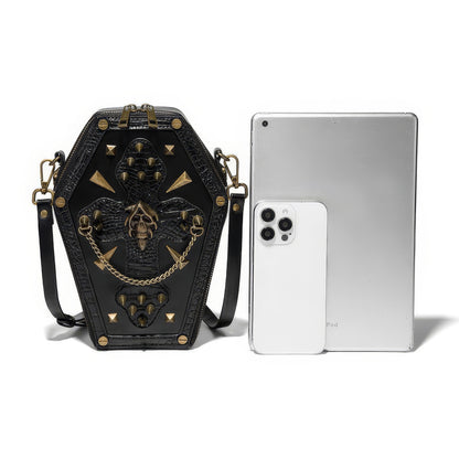 Embroidered Skull Stud Coffin Crossbody Bag