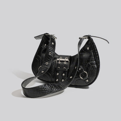Croc-Effect Buckle Strap Shoulder Bag
