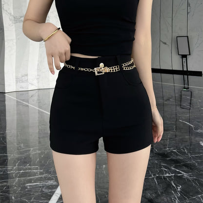 Gold Chain Detail Black Shorts
