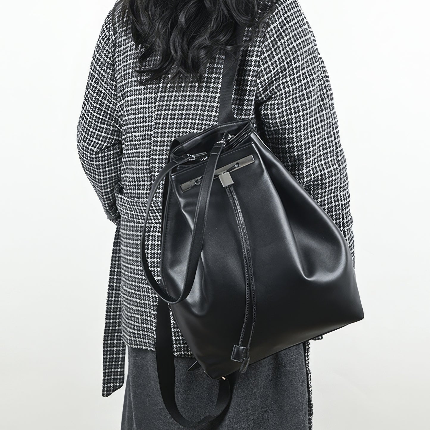 Structured Drawstring Leather Backpack