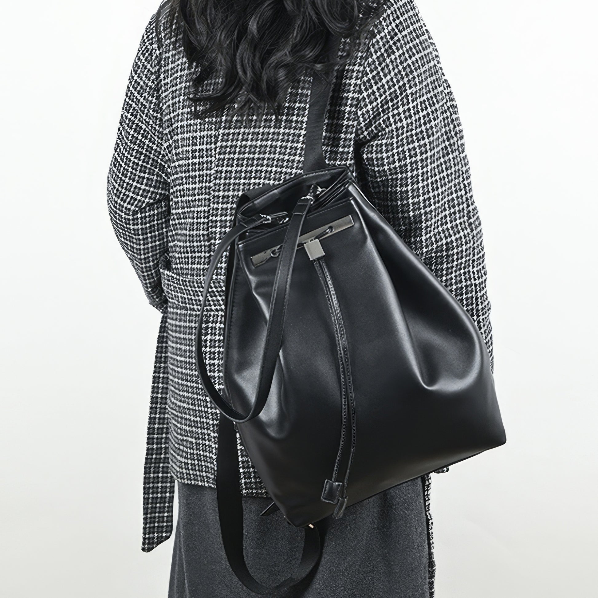 Structured Drawstring Leather Backpack