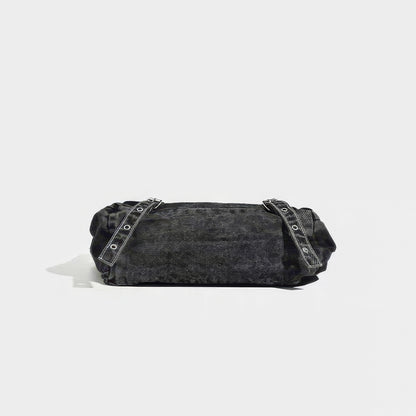 Washed Black Stitch Detail Shoulder Bag
