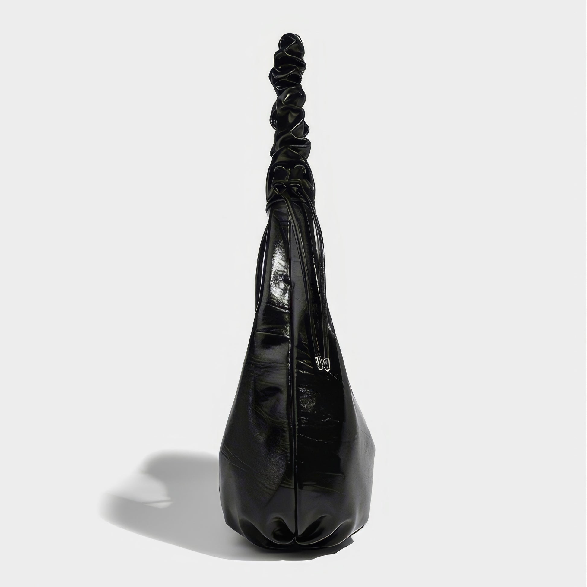 Ruched Glossy Crescent Shoulder Bag