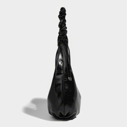 Ruched Glossy Crescent Shoulder Bag