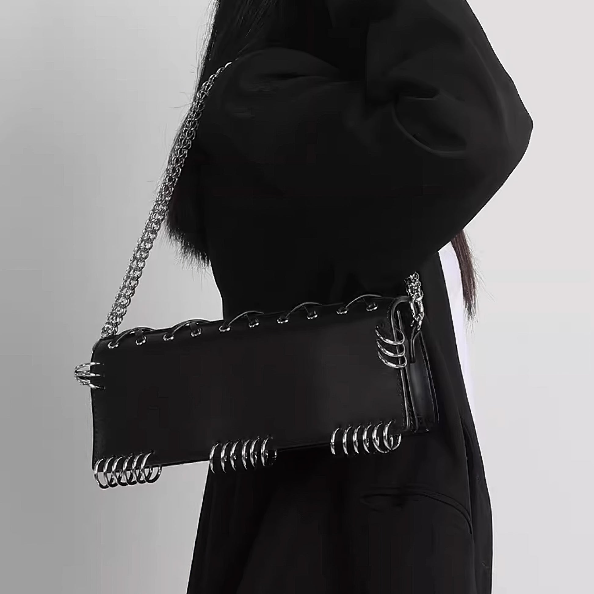Metal Ring Lace-Up Faux Leather Bag