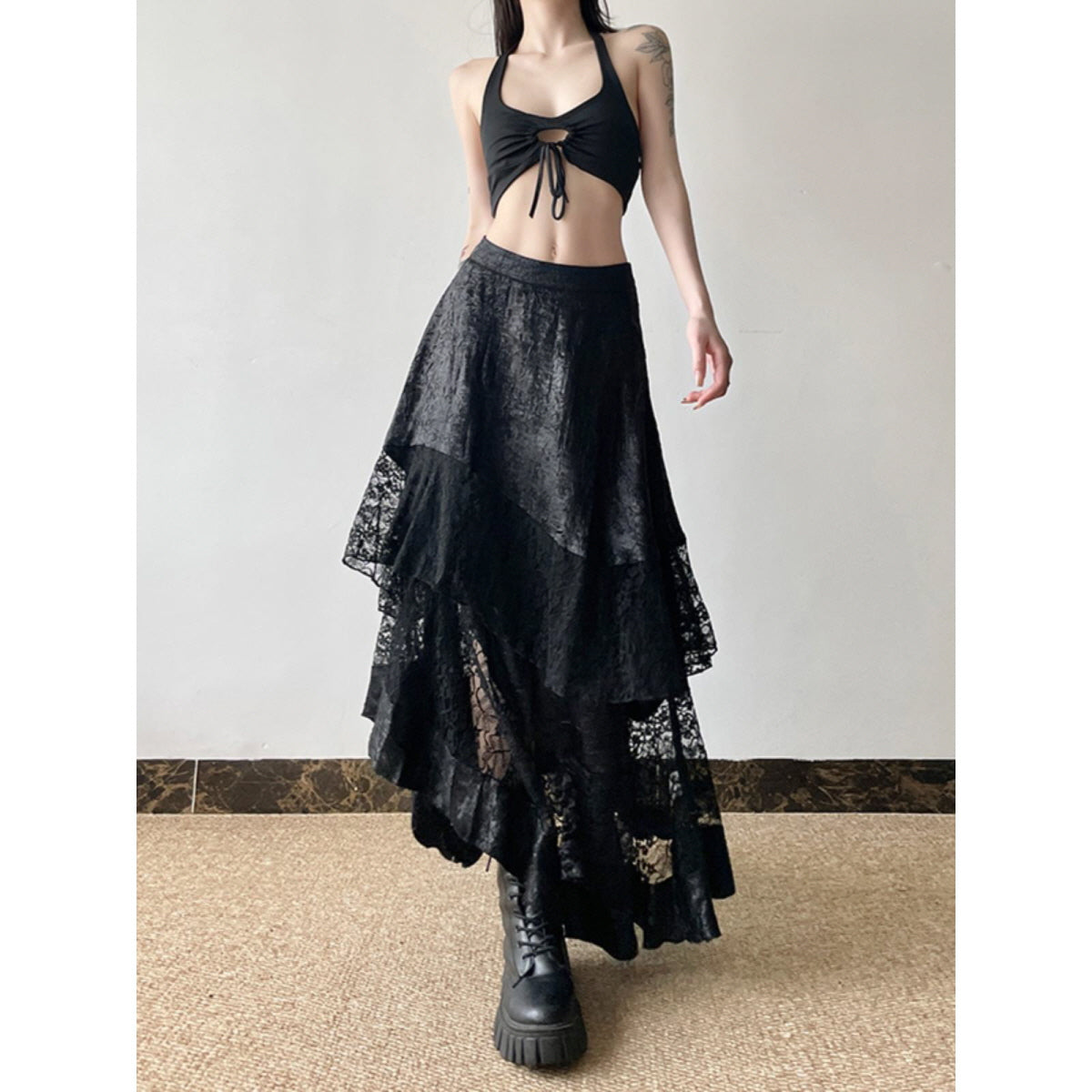 Layered Asymmetrical Lace Skirt