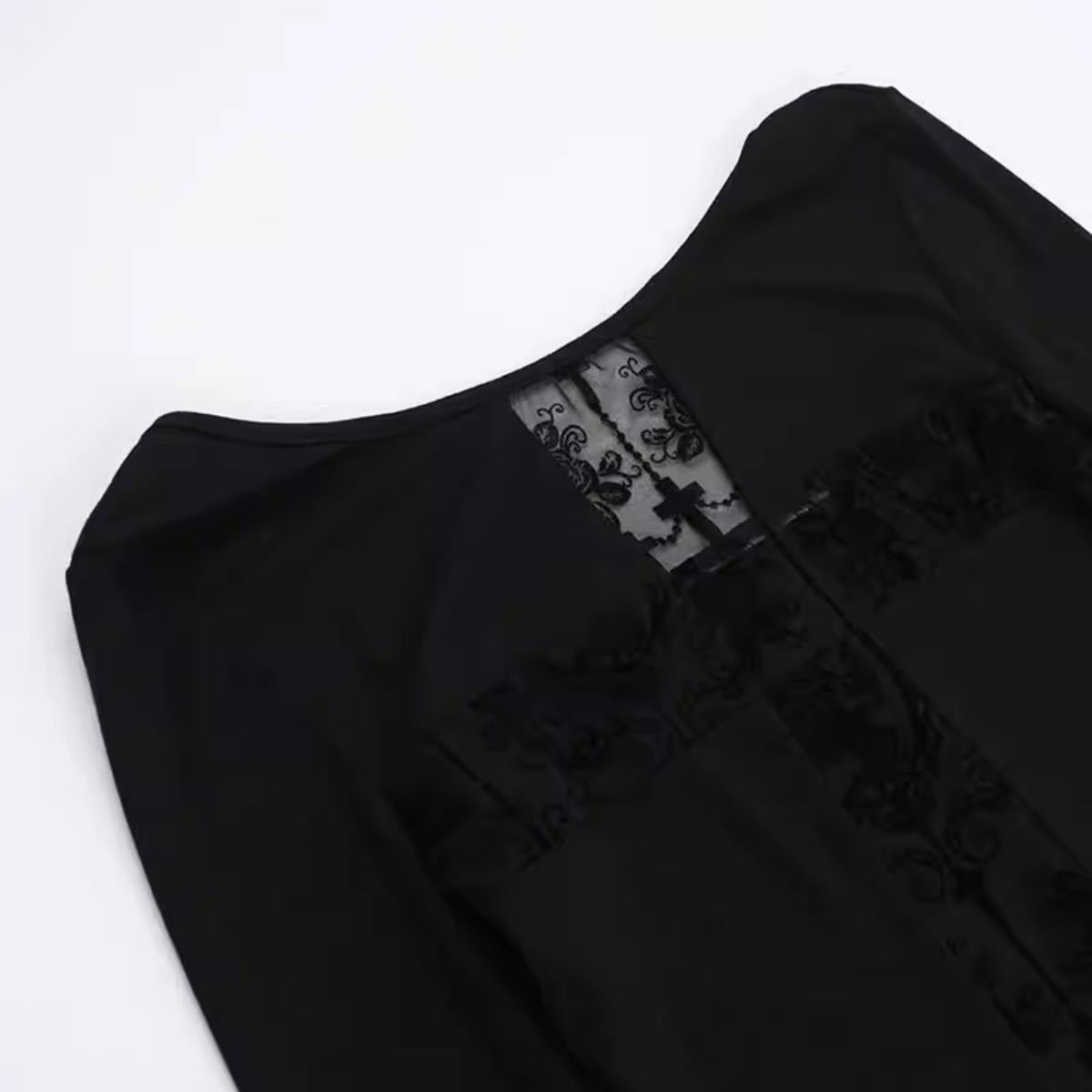 Sheer Panel Long Sleeve Top