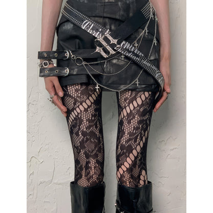 Cutout Floral Lace Mesh Tights