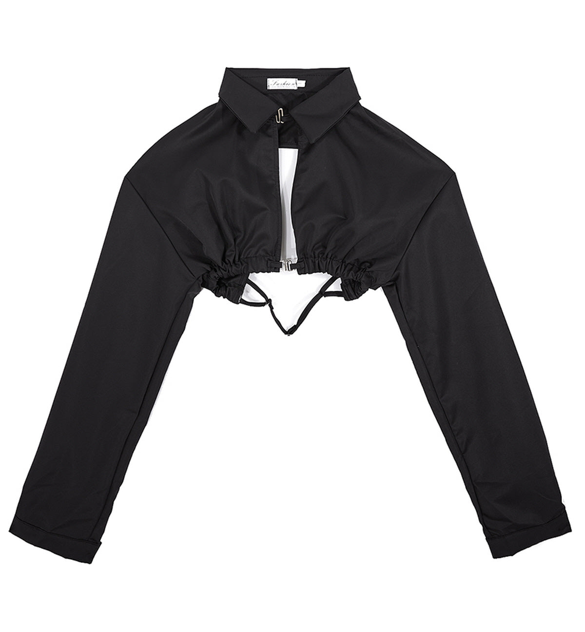 Zip-Up Open Back Bolero Shirt