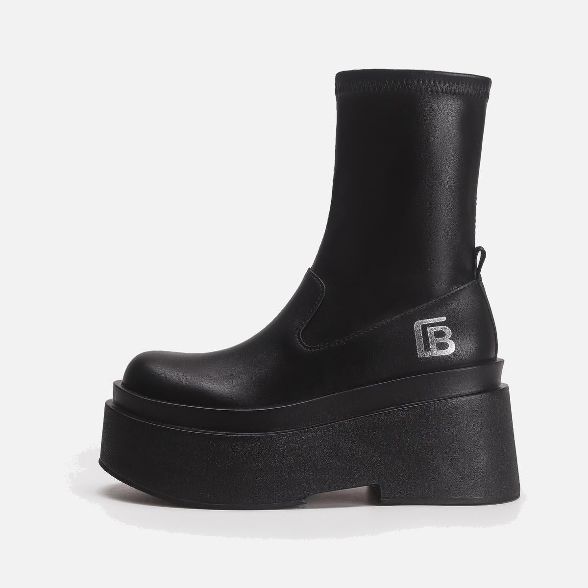 Black Stretch Ankle Platform Boots