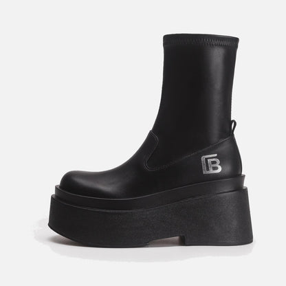Black Stretch Ankle Platform Boots