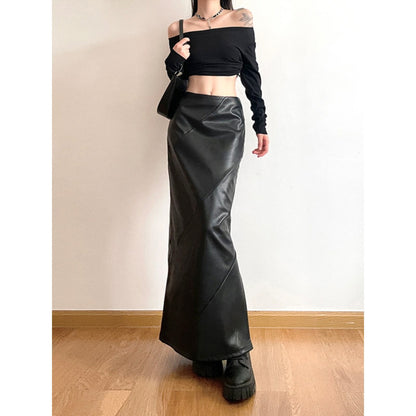 Faux Leather High-Slit Maxi Skirt