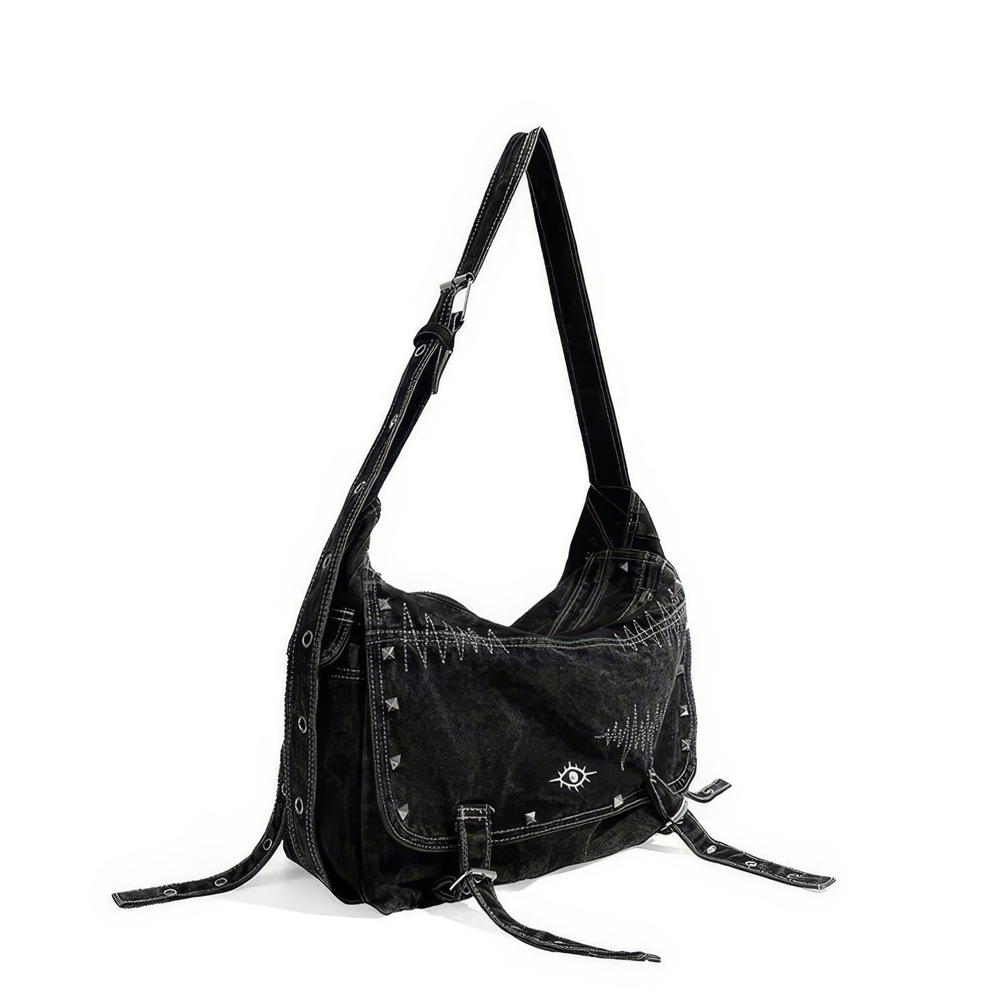 Washed Black Stitch Detail Shoulder Bag