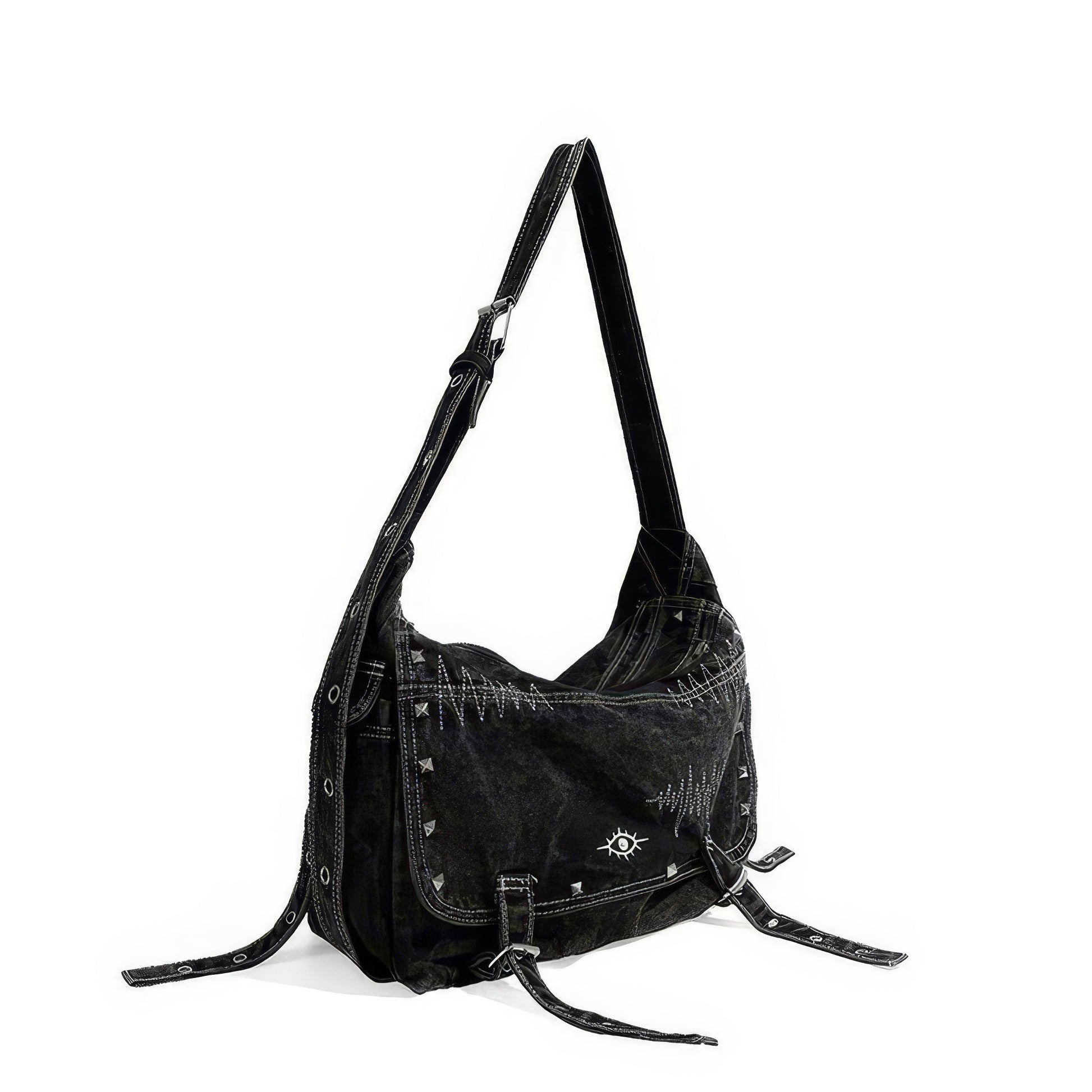 Washed Black Stitch Detail Shoulder Bag