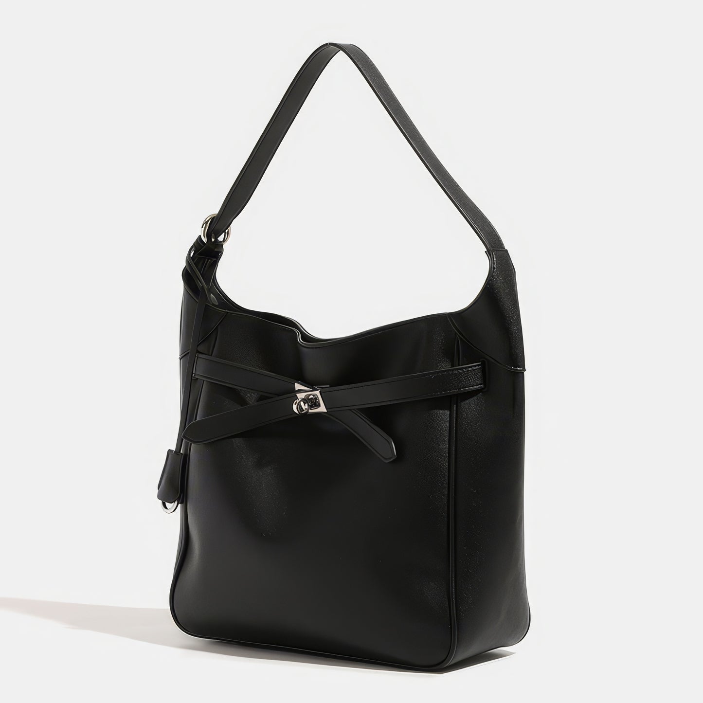 Belted Minimal Faux Leather Shoulder Bag