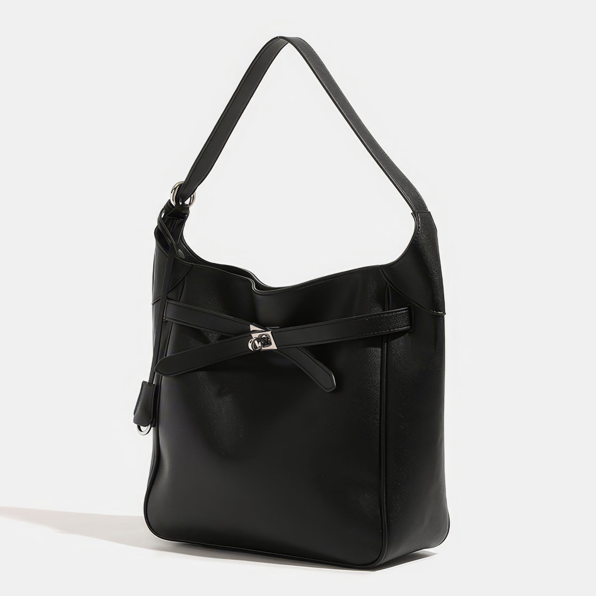 Belted Minimal Faux Leather Shoulder Bag