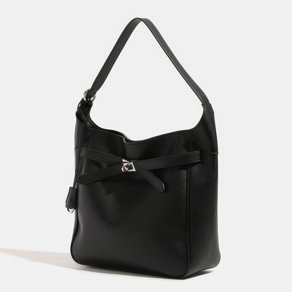 Belted Minimal Faux Leather Shoulder Bag