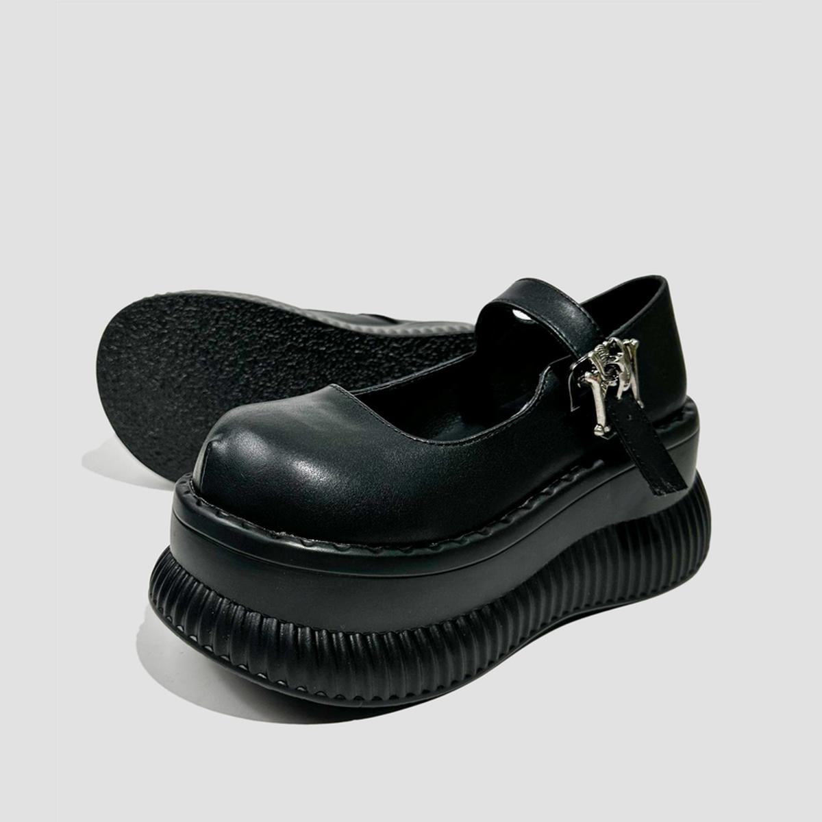 Black Platform Buckle Mary Jane Shoes