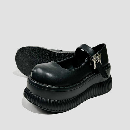 Black Platform Buckle Mary Jane Shoes