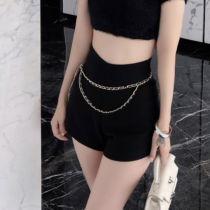 Gold Chain Accent High Waist Shorts