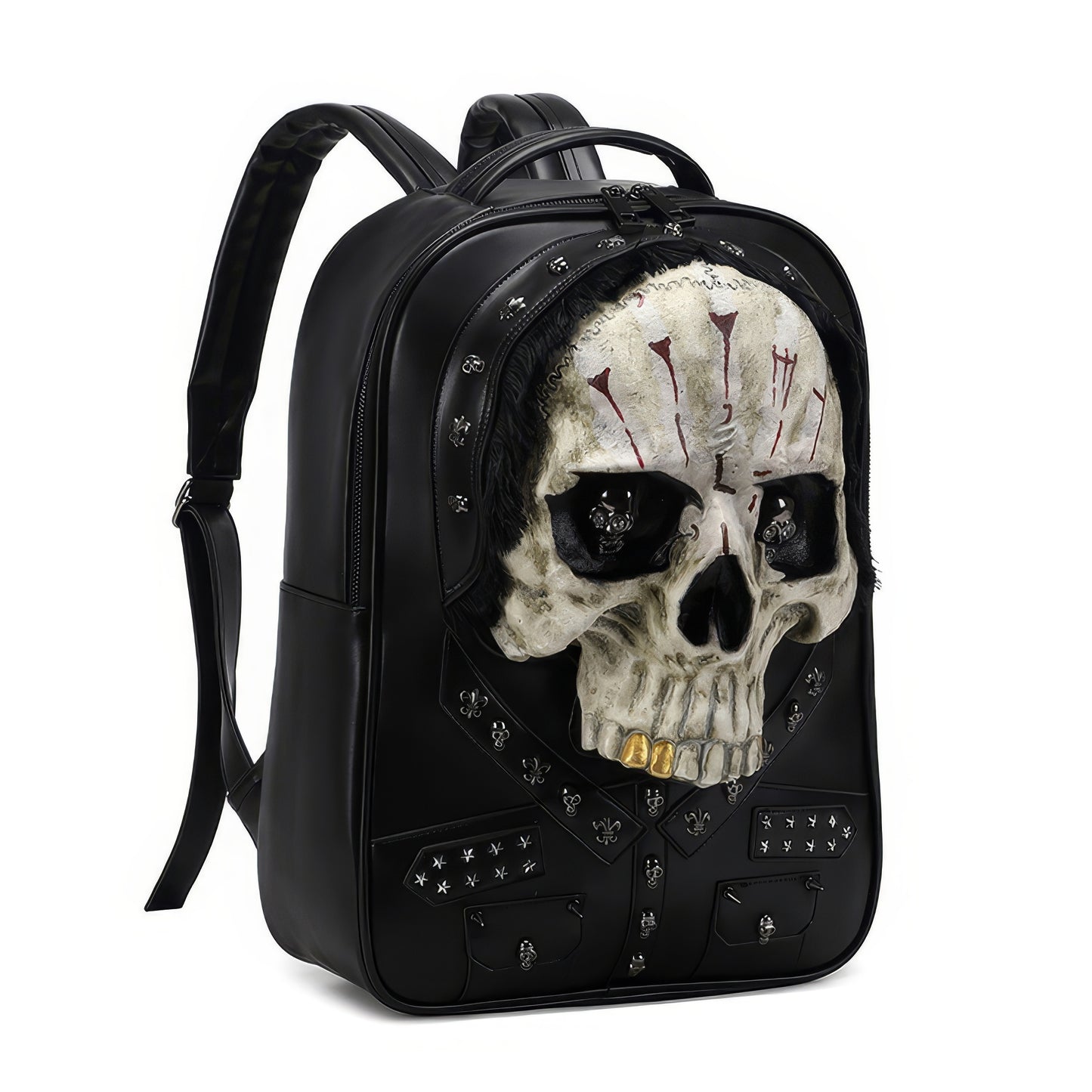 Grunge Painted Skull Faux Leather Backpack