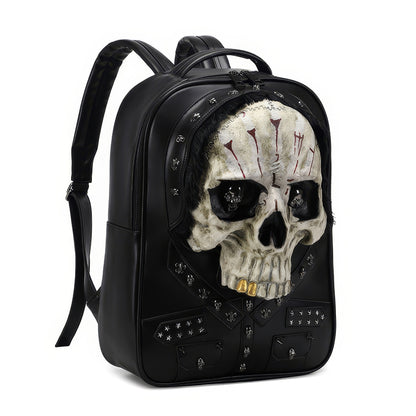 Grunge Painted Skull Faux Leather Backpack