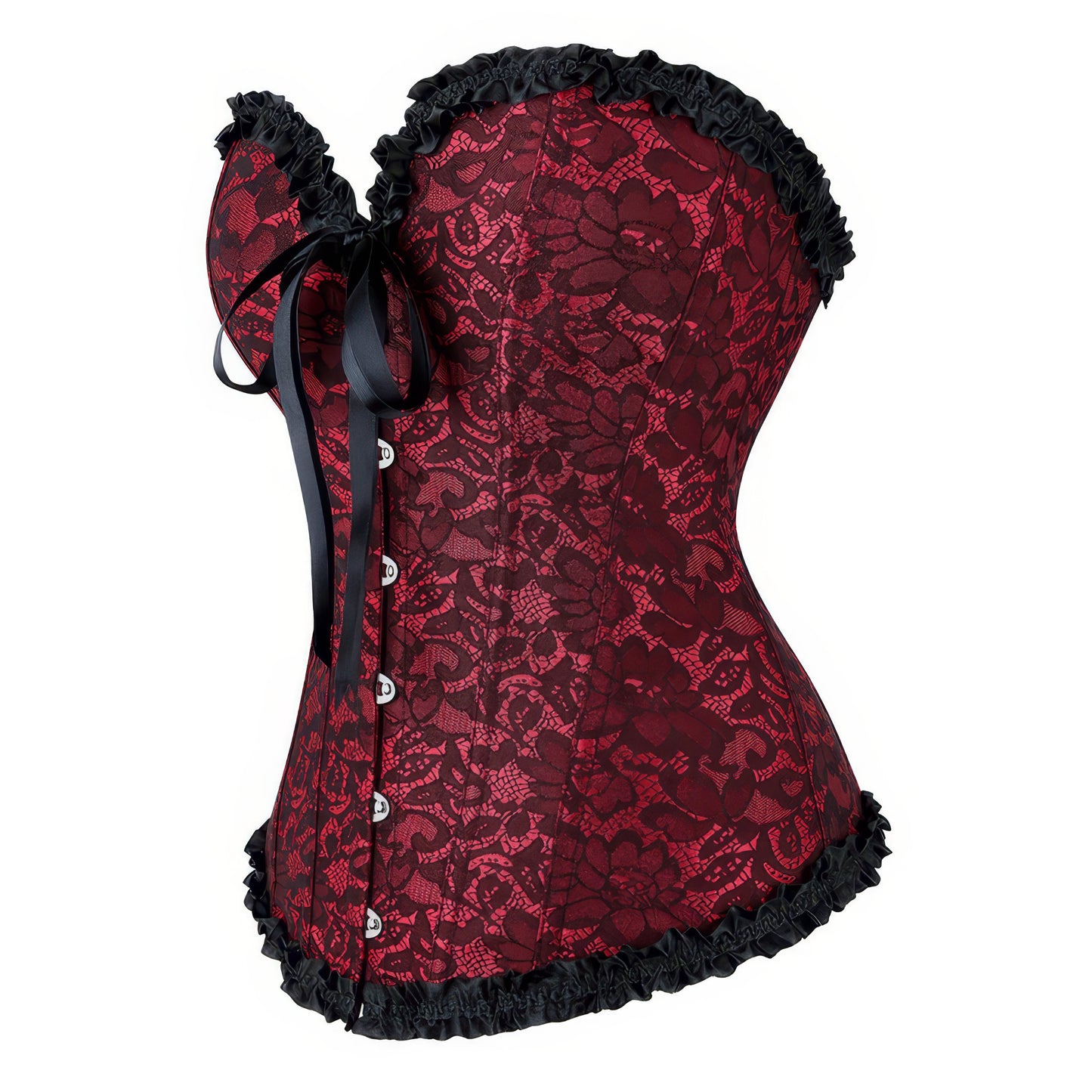 Ruffled Lace Trim Red Corset