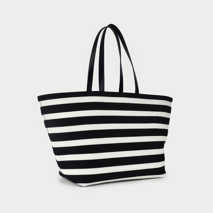 Striped Canvas Oversized Tote Bag