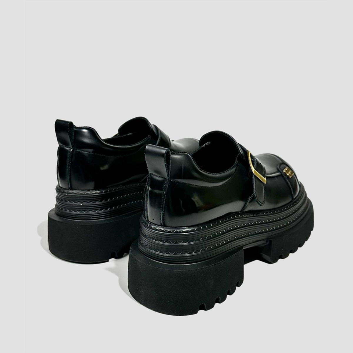 Black Patent Buckle Platform Shoes