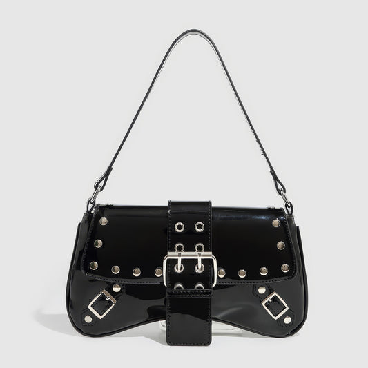 Patent Buckle Strap Black Shoulder Bag