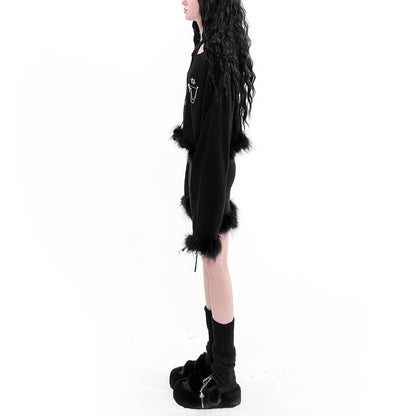Faux Fur Trimmed Knit Crop Cardigan