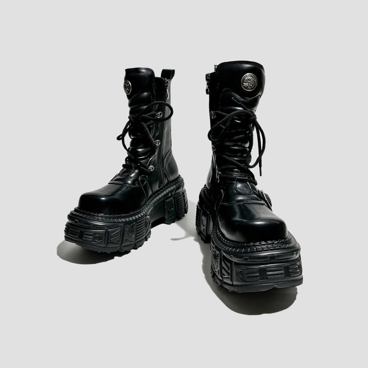 Black Multi-Buckle Platform Boots