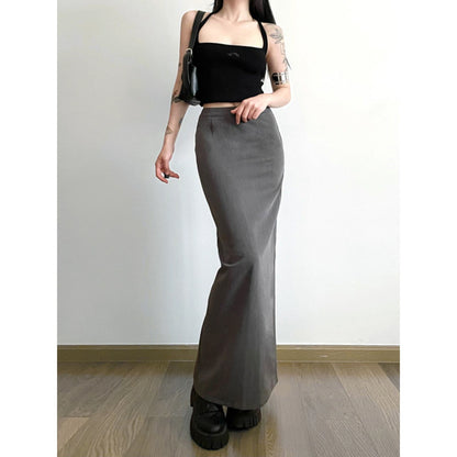 Gray High-Slit Maxi Skirt