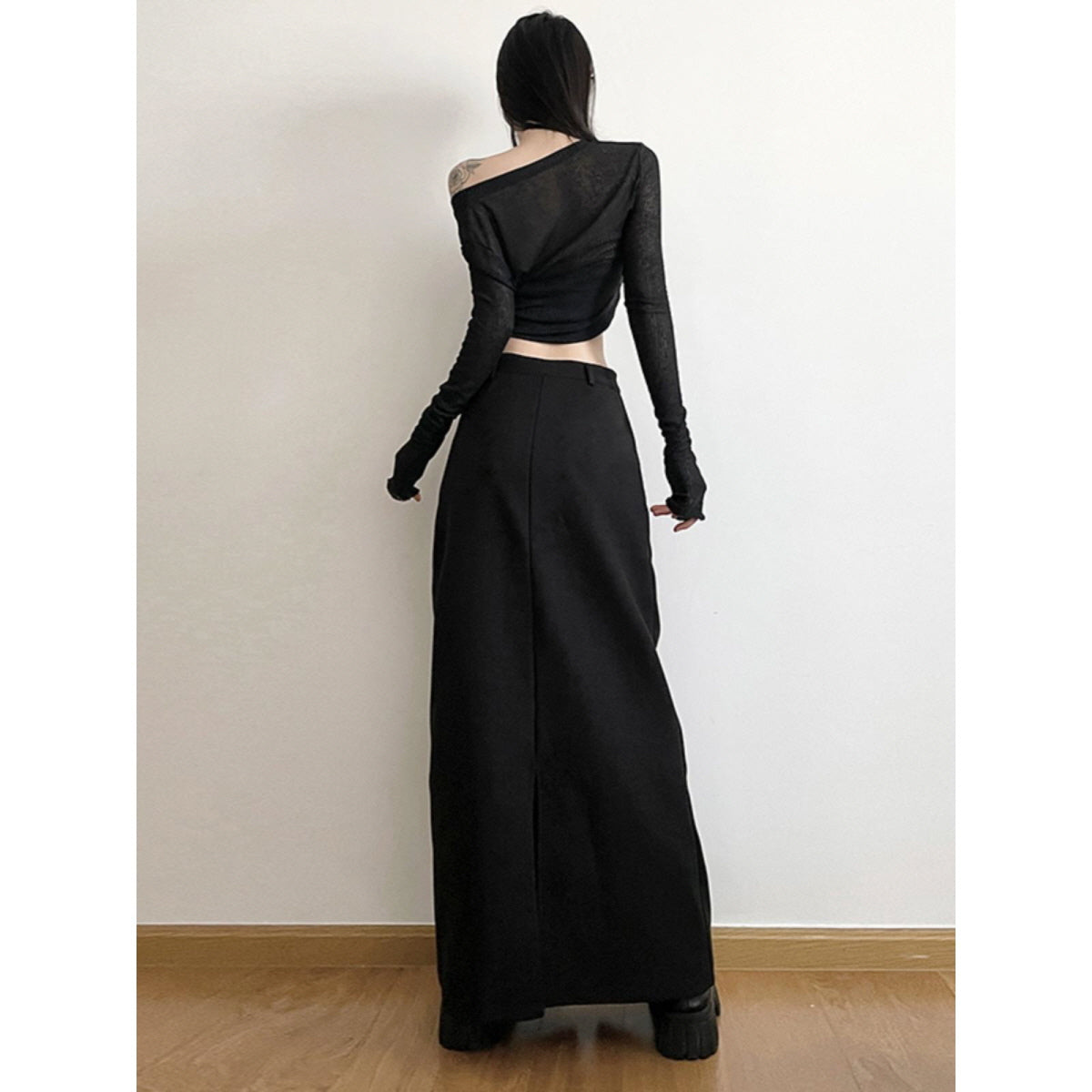 Front Zip High-Waist Maxi Skirt