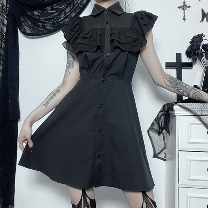 Black Ruffled Collar Dress