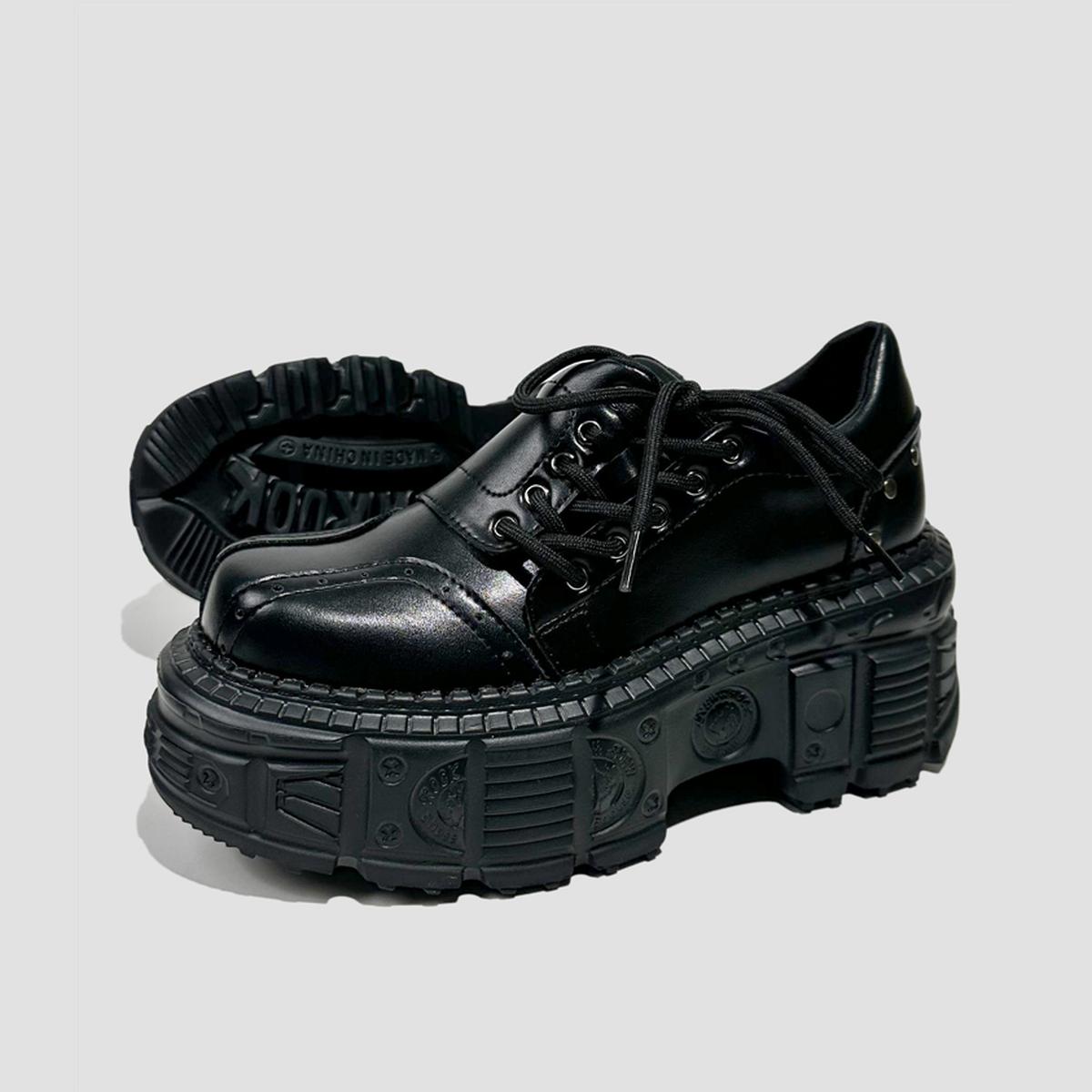 Black Chunky Industrial Platform Shoes
