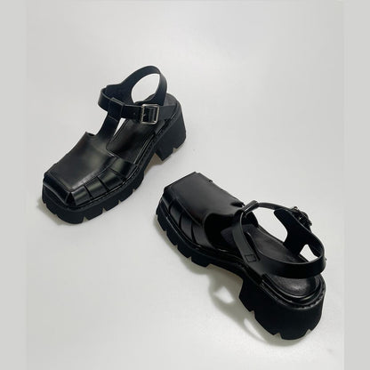 Black Chunky Platform Buckle Sandals