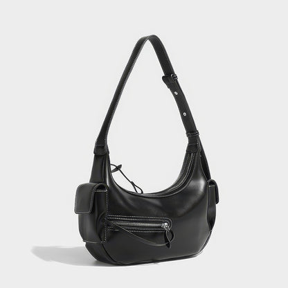 Asymmetrical Zip Crescent Shoulder Bag