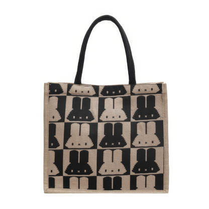 Pixel Bunny Pattern Canvas Tote