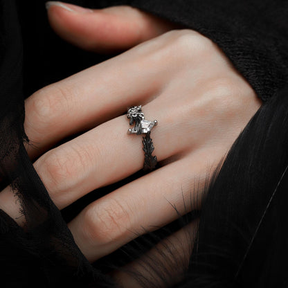 Feather Chain Open Ring with Crystal Gem