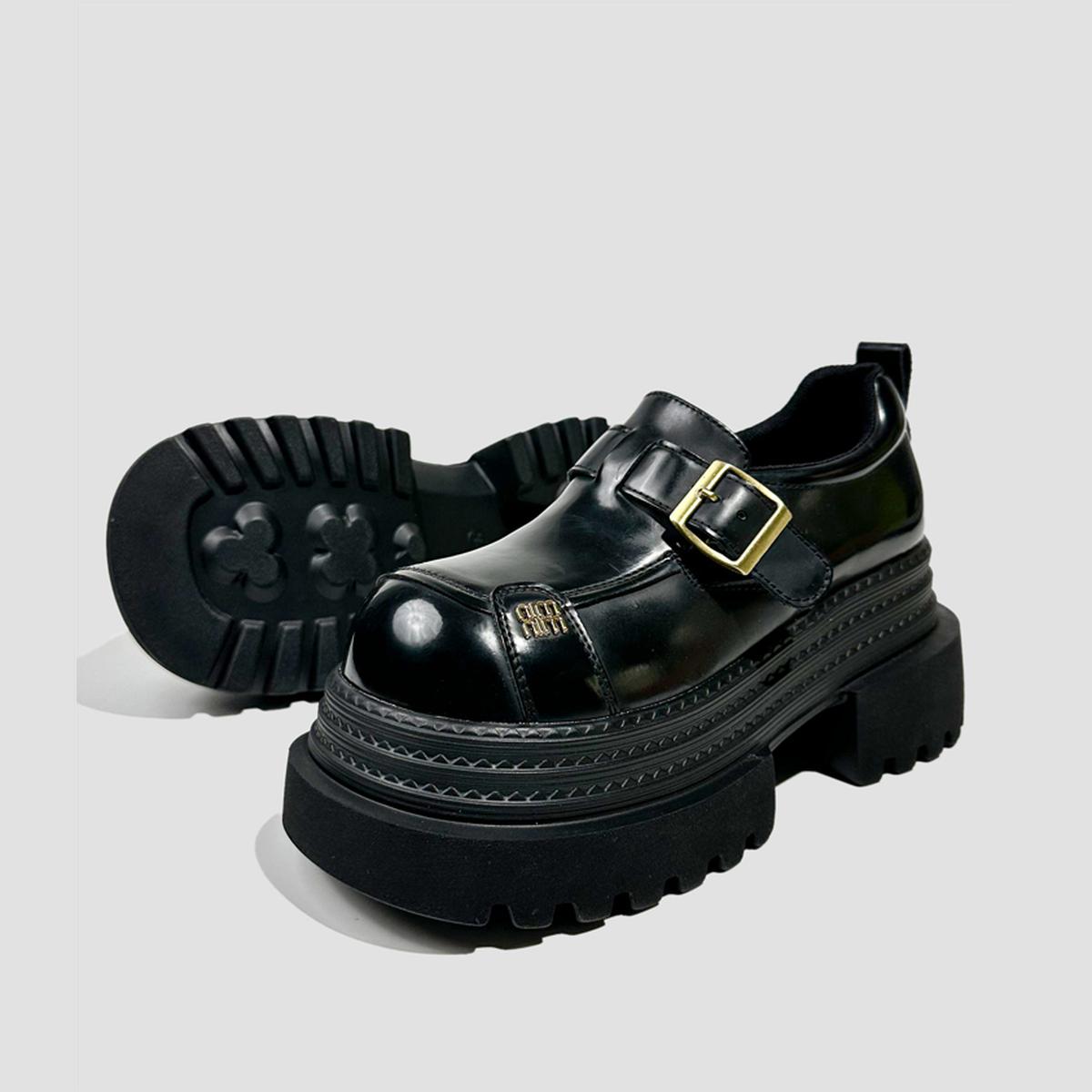 Black Patent Buckle Platform Shoes