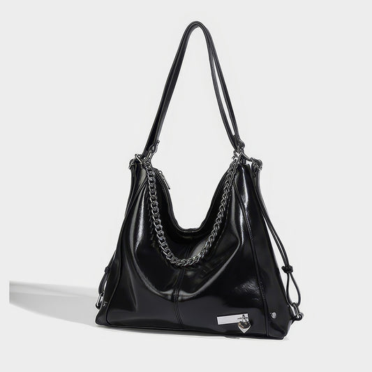 Chain Handle Glossy Triangle Backpack