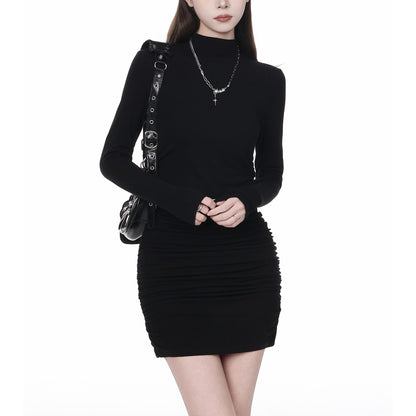 High Neck Ruched Bodycon Mini Dress