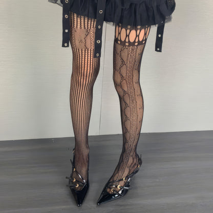 Mixed Pattern Mesh Cutout Tights