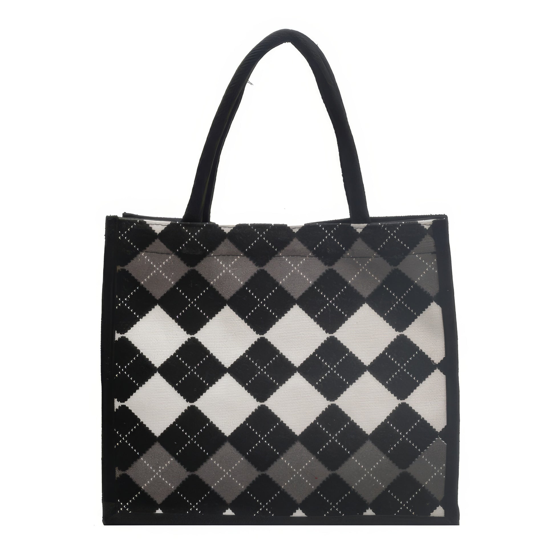 Monochrome Argyle Knit Pattern Tote