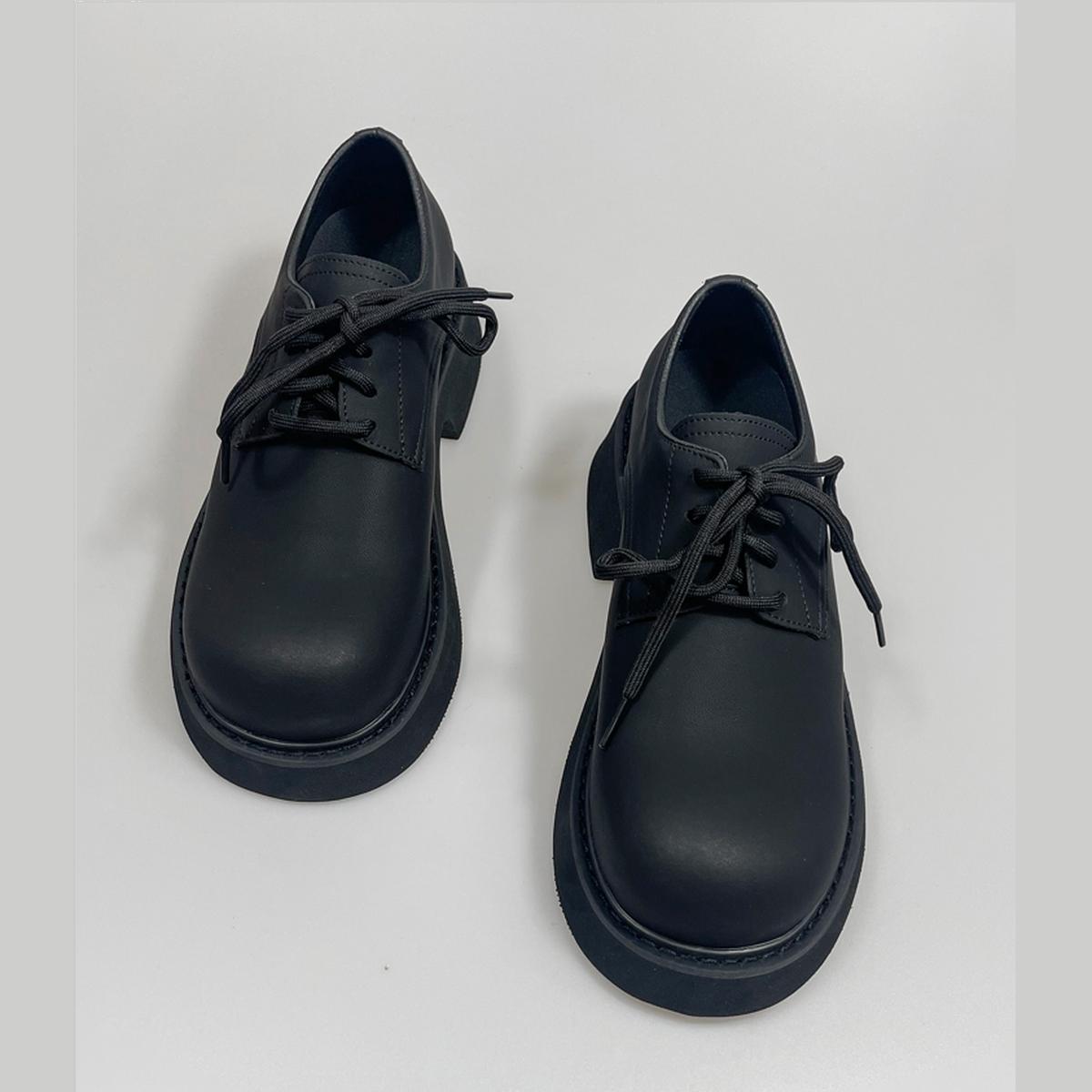 Black Chunky Cut-Out Sole Derby Shoes