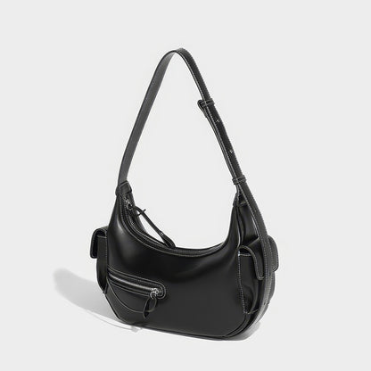 Asymmetrical Zip Crescent Shoulder Bag